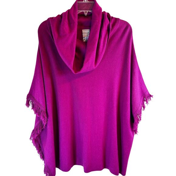 Chico’s Magenta Fringe Poncho | Cozy Cowl Neck S/M Vibe Check - Picture 2 of 4